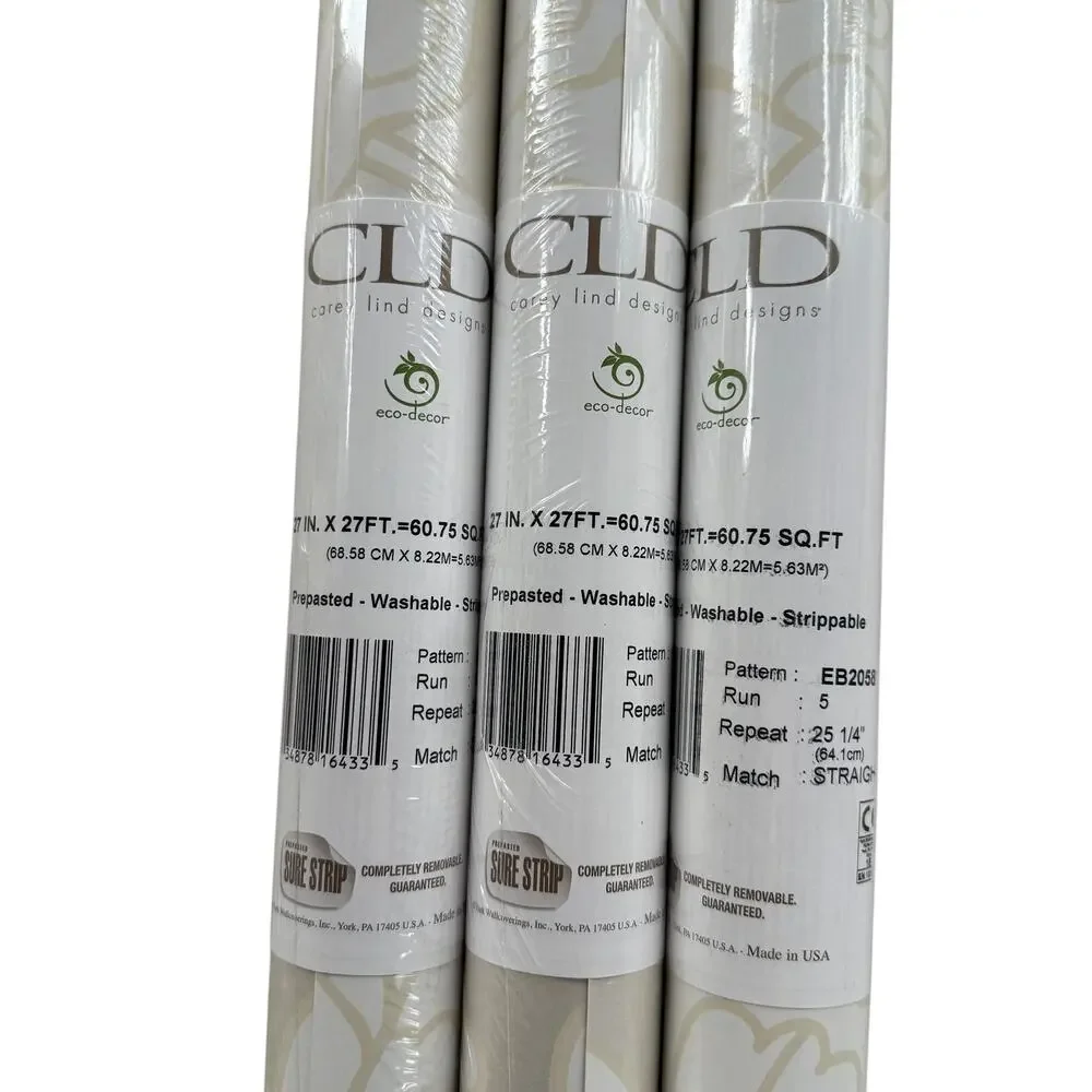 Carey Lind Designs Wallpaper Floral Damask Cream Off White EB2058 1 Roll NEW
